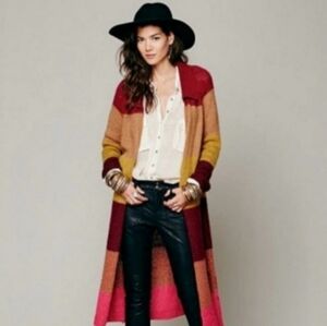 Free People Over The Rainbow Multi-colored Striped Maxi Duster Cardigan Sweater